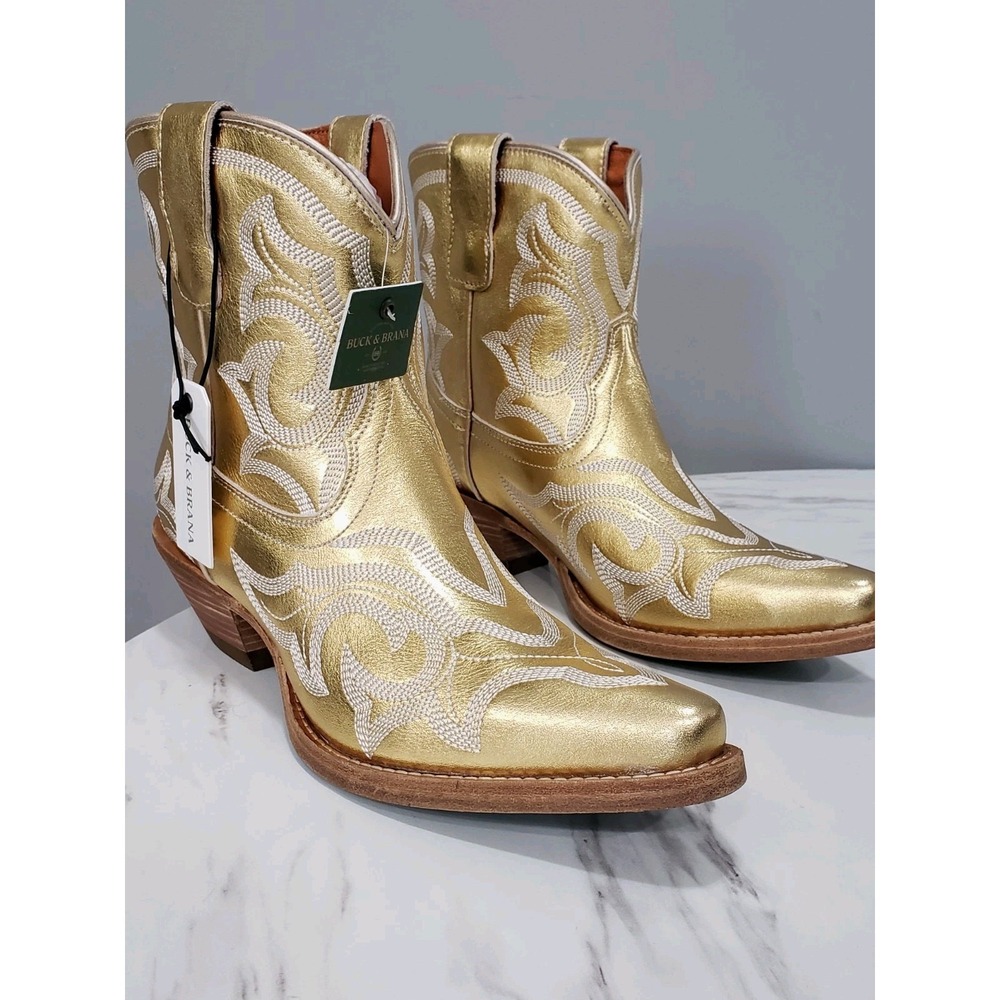 NEW SZ 9 Buck & Brana Regina Hindu Cowgirl Western Boots Gold Leather Embroidery